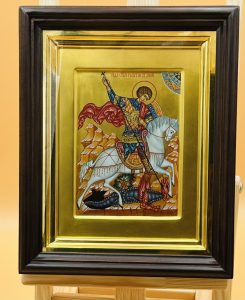 Икона » Георгий Победоносец. Чудо о змие» в киоте Образец 25 Балашов